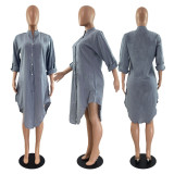 Women Solid Short Sleeve Button-Open Dress