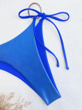 Bikini Traje de baño con cordones Traje de baño de color sólido para mujer con espalda baja Bikini sexy