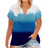 V-Neck Plus Size Ladies Short Sleeve T-Shirt Printed Top