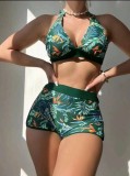 Bikini de dos piezas para mujer, cintura alta, pierna cuadrada, traje de baño con estampado de tronco