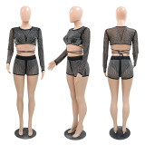 Conjunto de dos piezas con cuello redondo y pantalones cortos de moda para mujer