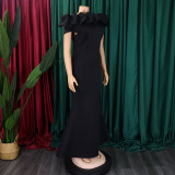 Women's Fashion Summer Solid Color Off Shoulder Mermaid Maxi Evening Dress