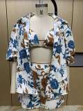 Spring Women'S Fashion Loose Printed Shirt Camisole Shorts Three-Piece Set
