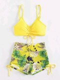 Traje de baño Mujer Sexy Dos piezas Bikini de cintura alta Traje de baño con estampado de hojas