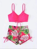 Traje de baño Mujer Sexy Dos piezas Bikini de cintura alta Traje de baño con estampado de hojas