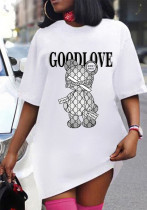 Plus Size summer short-sleeved loose-fit print pullover Round Neck T-shirt
