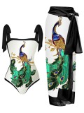 Print One-Piece Swimsuit + Cover Up