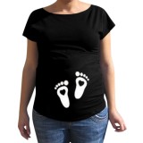 Customize Maternity Cute Footprint Print Short Sleeve T-Shirt