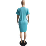 Personalizar vestido sólido de cuello redondo para mujer de talla grande