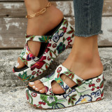 Plus Size Wedge Slippers Women Outdoor Wear Summer Flat Flower Flip Flops Shoes