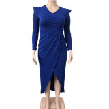 Customize Women Long Sleeve V Neck Long Sleeve Dress