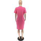 Customize Plus Size Women Round Neck Solid Dress