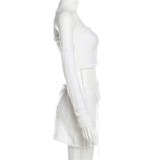 Spring Women's Sexy Strapless Crop See-Through High Waist Tassel Irregular Skirt Set