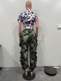 Women's Camouflage Print Ruffle Casual Trousers