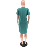 Personalizar vestido sólido de cuello redondo para mujer de talla grande