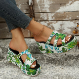 Plus Size Wedge Slippers Women Outdoor Wear Summer Flat Flower Flip Flops Shoes