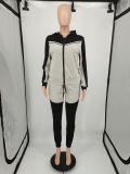 Customize Women Solid Color Matching Zipper Hooded Top and Pant Two-piece Set + Vacuum Packaging