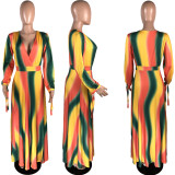 Customize Plus Size Tie Dye Long Sleeve Loose Dress