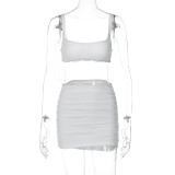 Conjunto de dos piezas de falda plisada y top de tirantes sexy de verano para mujer