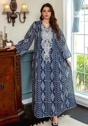 Plus Size Muslim Saudi Dubai Sequin Embroidered Robe