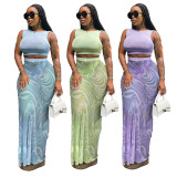 Falda de tres piezas con estampado transparente de malla sexy de verano para mujer
