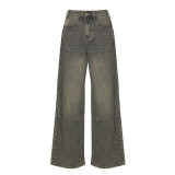 Pantalones de mezclilla rectos vintage degradados lavados de verano para mujer