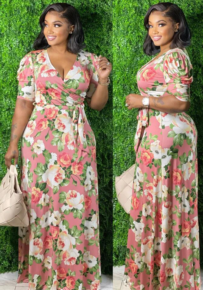 Wholesale Plus Size Women Floral Print Maxi Dress | Global Lover