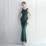Women Backless Beading Sequin Embroidered Stage Concert Car Model Formal Party Wedding Long Evening Dress