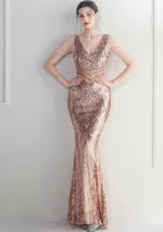 Women high-tech positioning flower heavy industry beading long mermaid evening dress suitable for formal occasions