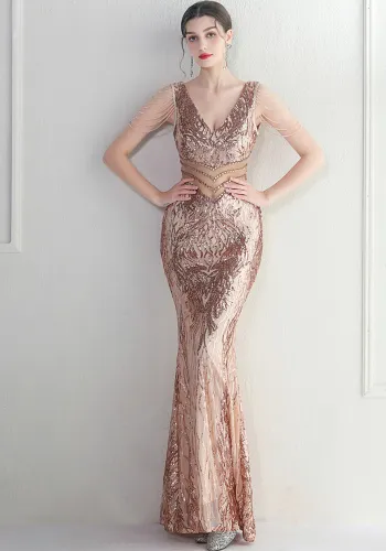 Women high-tech positioning flower heavy industry beading long mermaid evening dress suitable for formal occasions