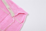 Verano Mujer Sexy Hollow Knitting Top con capucha y Bodycon Falda Conjunto de dos piezas
