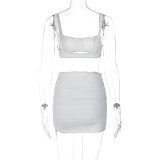 Conjunto de dos piezas de falda plisada y top de tirantes sexy de verano para mujer