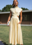 Women Summer Stand Collar Macaron Cut Out Maxi Dress