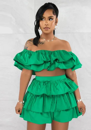 Women Sexy Ruffle Top and Shorts Two-Piece Set