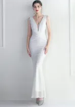 Women Beaded Sequin Maxi Mermaid Evening Gown