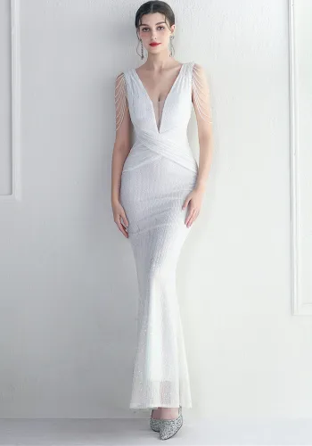 Women Beaded Sequin Maxi Mermaid Evening Gown