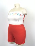 Conjunto de dos piezas de top y pantalones cortos con estampado de letras sexy para mujer de talla grande