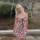 Vestido de tirantes con hombros descubiertos y estampado de cerezas americanas de verano para mujer