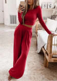 Kadın Düz Günlük Uzun Kollu Üst ve Pantolon İki Parça Set