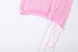 Verano Mujer Sexy Hollow Knitting Top con capucha y Bodycon Falda Conjunto de dos piezas