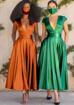 Women Sexy V-neck Short Sleeve Dress