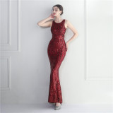 Women Backless Beading Sequin Embroidered Stage Concert Car Model Formal Party Wedding Long Evening Dress
