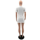 Custom Logo Women's Customized Printing Ribbed Solid Short Sleeve Bodycon Dress