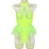 Sexy pu patent leather Halter Neck underwear mesh tutu teddy lingerie