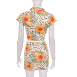 Women's Summer Printed Wrap Crop Top + Skirt Casual Set