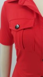 Women's Solid Color Casual Button Flap Pocket Collar Two-Piece Set