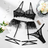 Sexy lingerie lace sexy See-Through four-piece push-up diamond set
