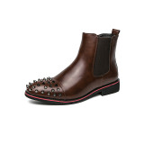 Plus Size Rivet High Top Short Boots British Style Chelsea Boots Men's Shoes Winter Retro Leather Shoes Martin Boots Men