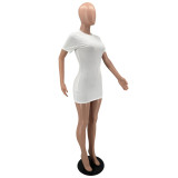 Custom Logo Women's Customized Printing Ribbed Solid Short Sleeve Bodycon Dress