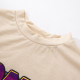 Camiseta de manga corta con cuello redondo versátil y estampado de moda callejera de verano para mujer